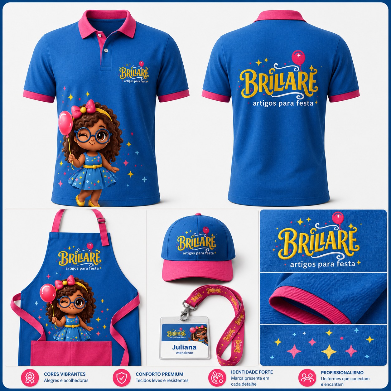 Uniformes personalizados Brillare Artigos para Festa
